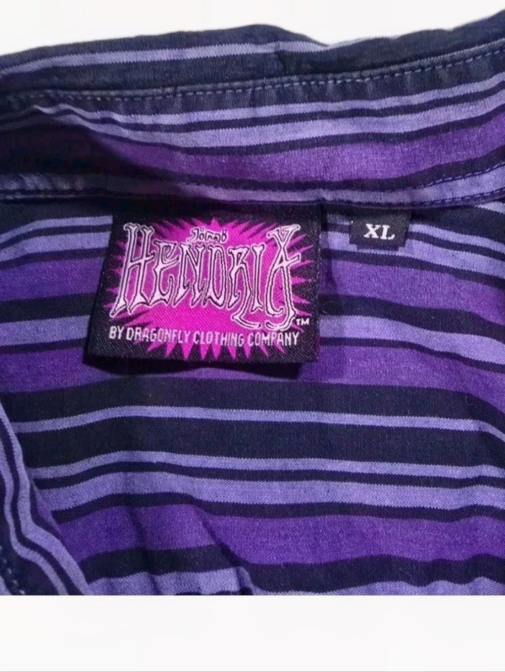 VTG Rare Jimi Hendrix Men  Black & Gray Striped ButtonDown Shirt Blue Graphic XL